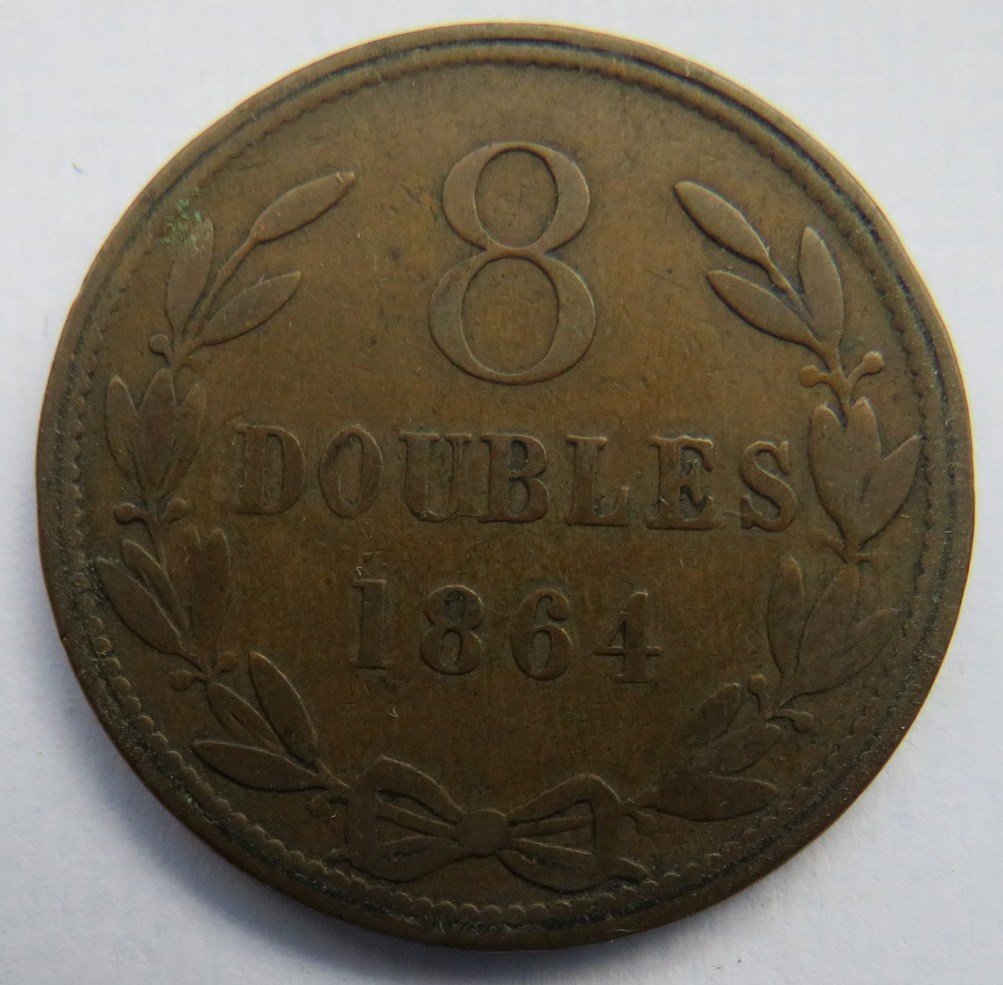 1864 Guernsey 8 Doubles Coin