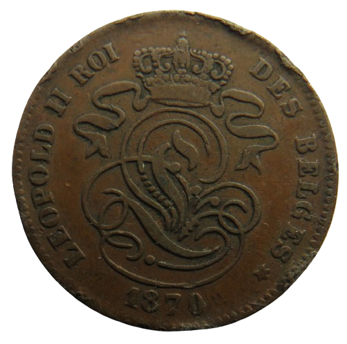 1870 Belgium 2 Centimes Coin