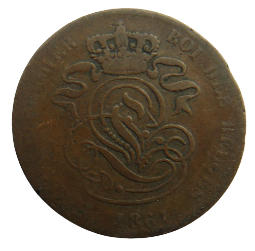 1861 Belgium 2 Centimes Coin