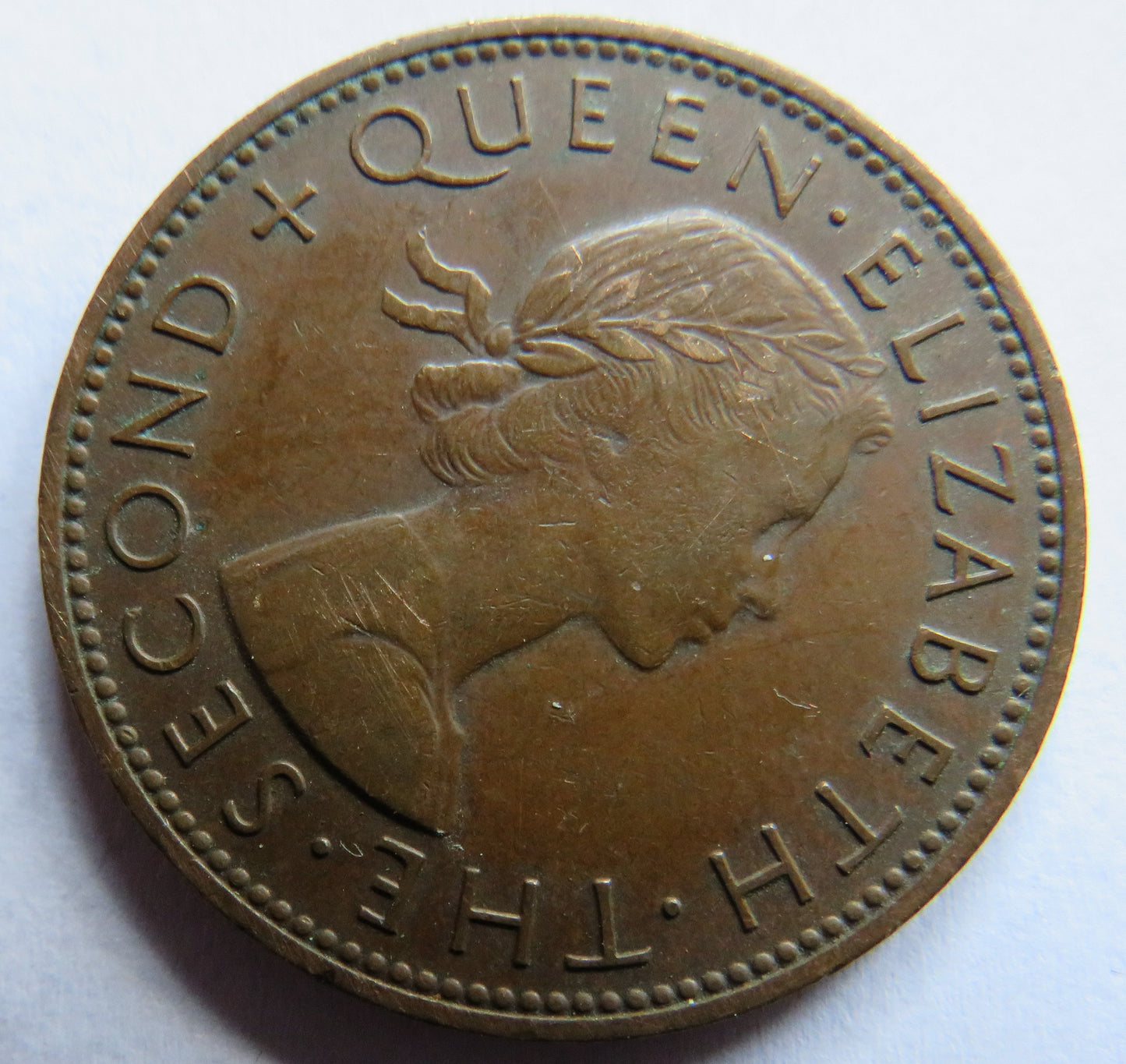 1957 Queen Elizabeth II New Zealand One Penny Coin
