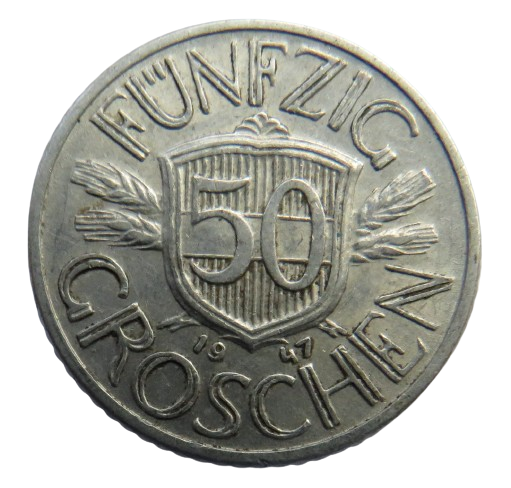 1947 Austria 50 Groschen Coin