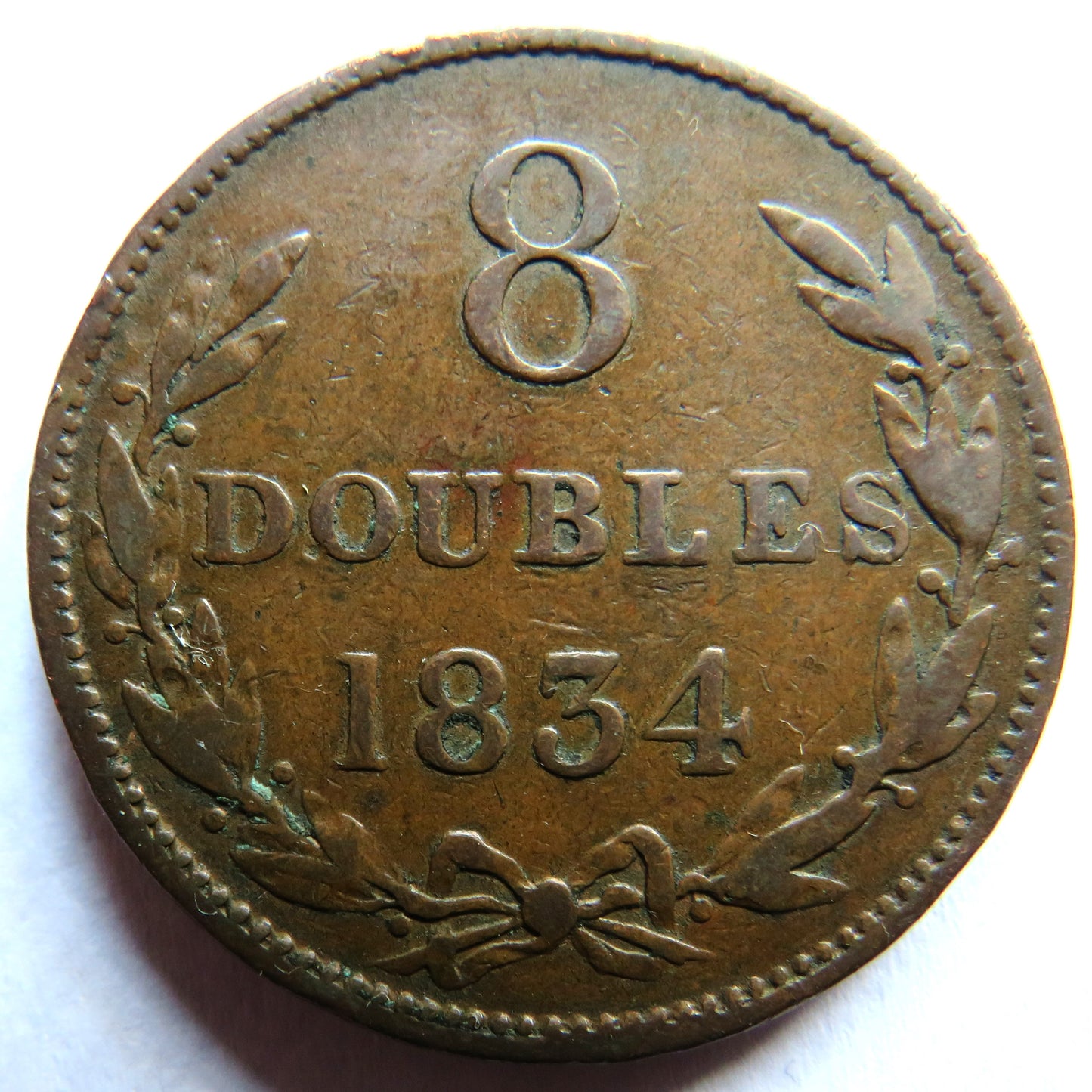 1834 Guernsey 8 Doubles Coin