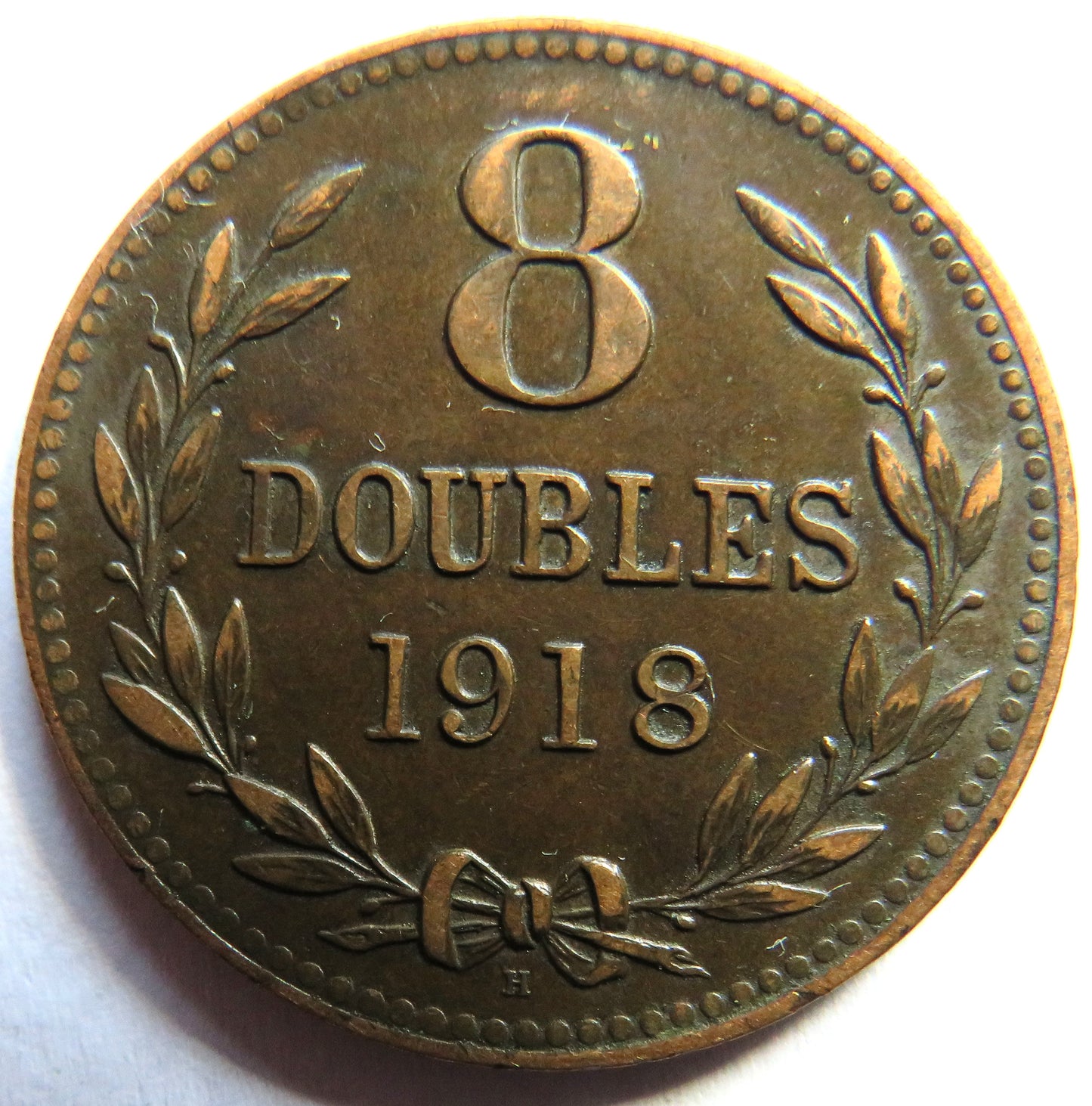 1918-H Guernsey 8 Doubles Coin
