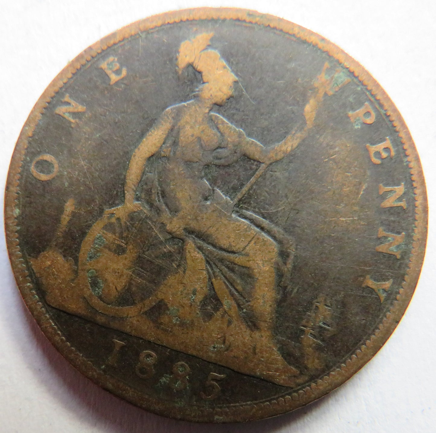 1885 Queen Victoria Bun Head One Penny Coin Great Britain