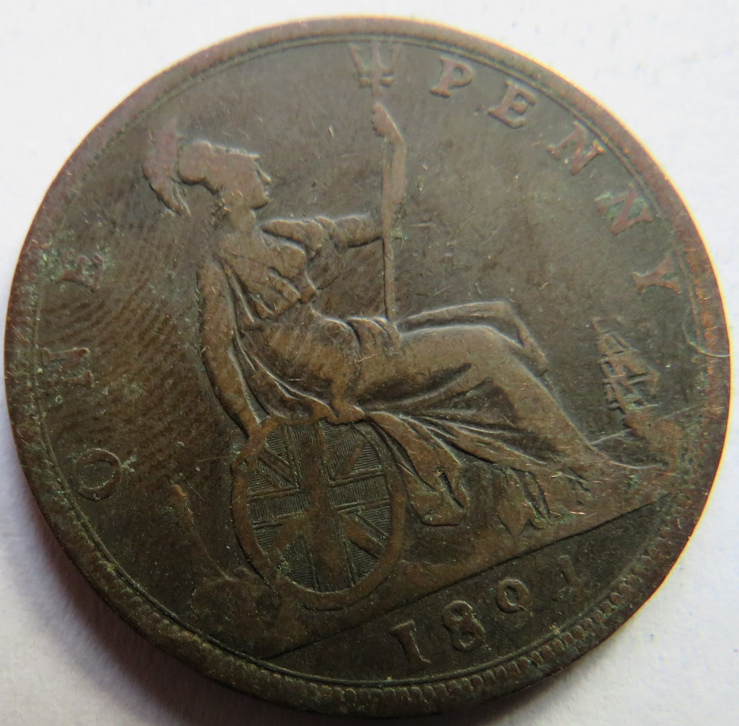 1894 Queen Victoria Bun Head One Penny Coin Great Britain