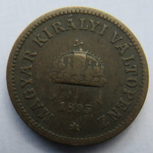 Load image into Gallery viewer, 1895 Hungary 2 Fillér Coin
