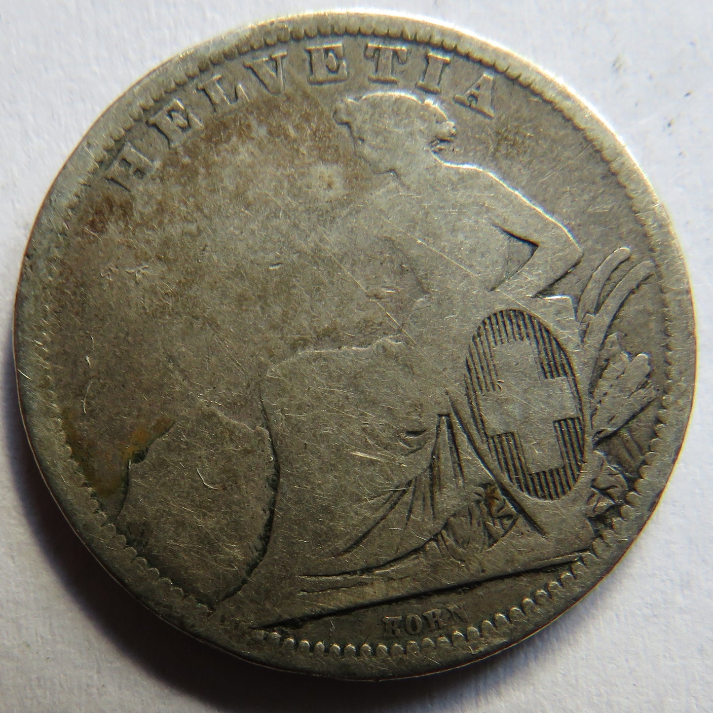 1861 Switzerland Silver 1 Franc Coin