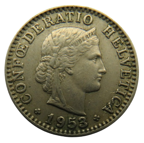 1953 Switzerland 20 Rappen Coin
