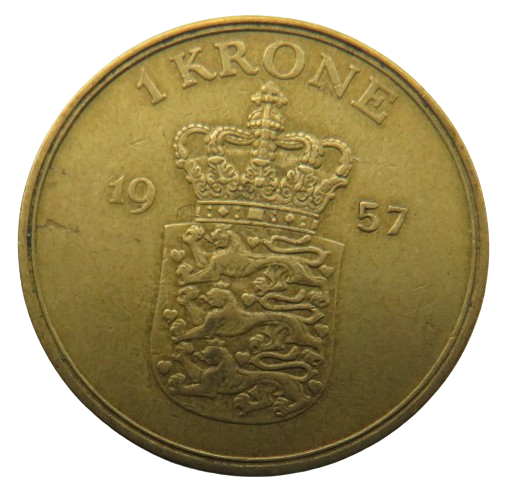 1957 Denmark One Krone Coin