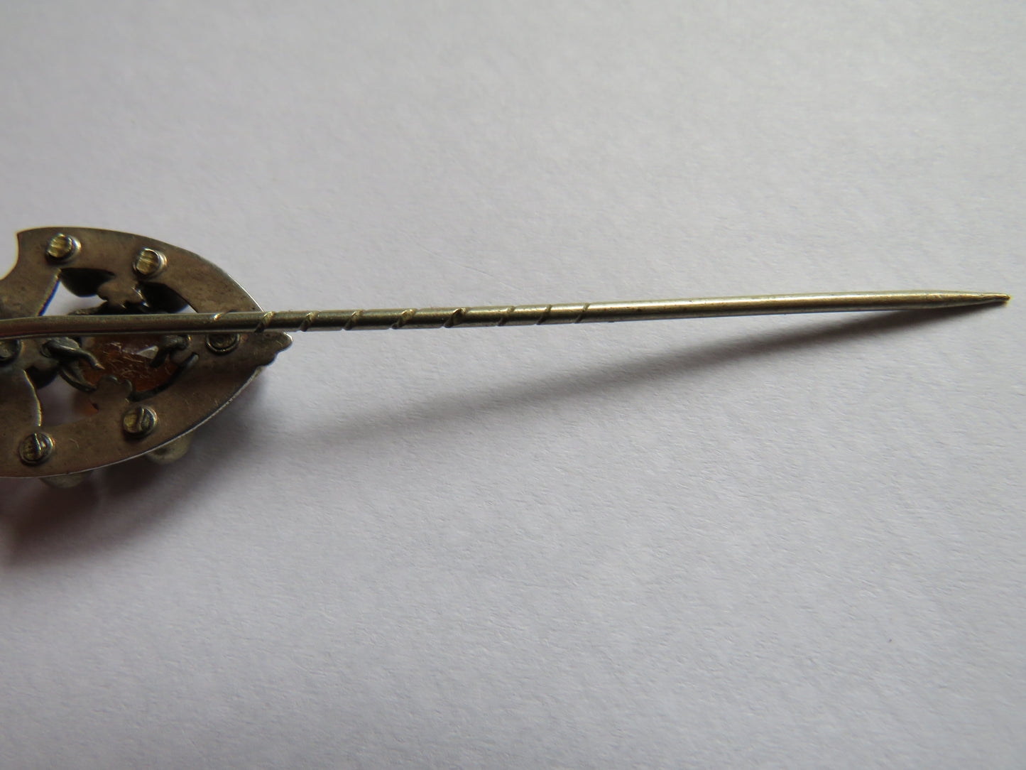 Antique Scottish White Metal, Orange, Red, Purple Stone Stick Pin / Brooch