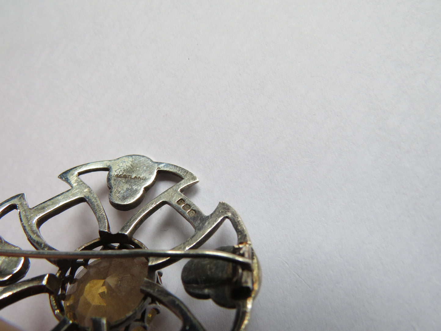 Vintage Scottish Sterling Silver & Citrine Brooch Hallmarked Edinburgh 1959 Thomas Kerr Ebbutt