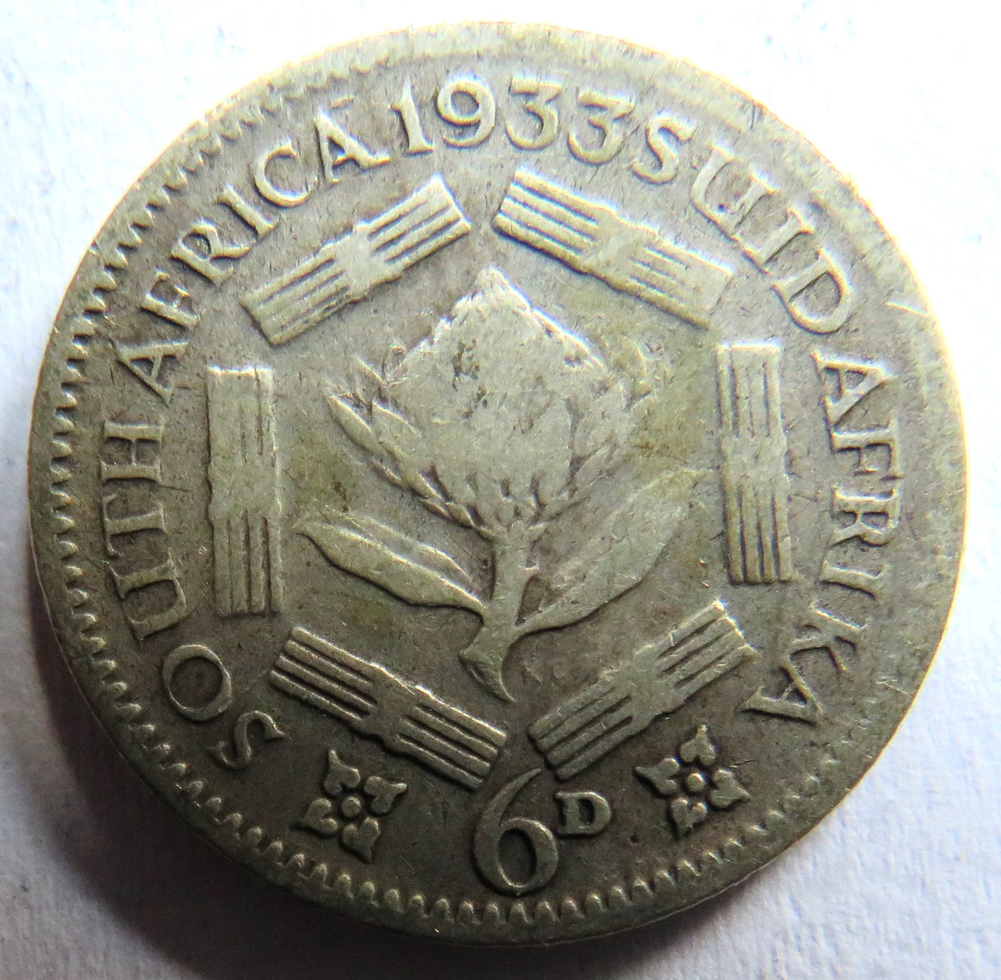 1933 King George V South Africa Silver Sixpence Coin
