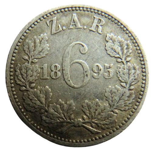 1895 South Africa Z.A.R. Silver Sixpence Coin