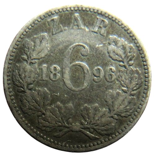 1896 South Africa Z.A.R. Silver Sixpence Coin