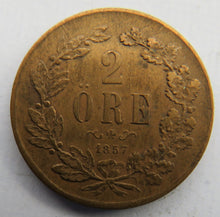 Load image into Gallery viewer, 1857 Sweden 2 Ore Coin
