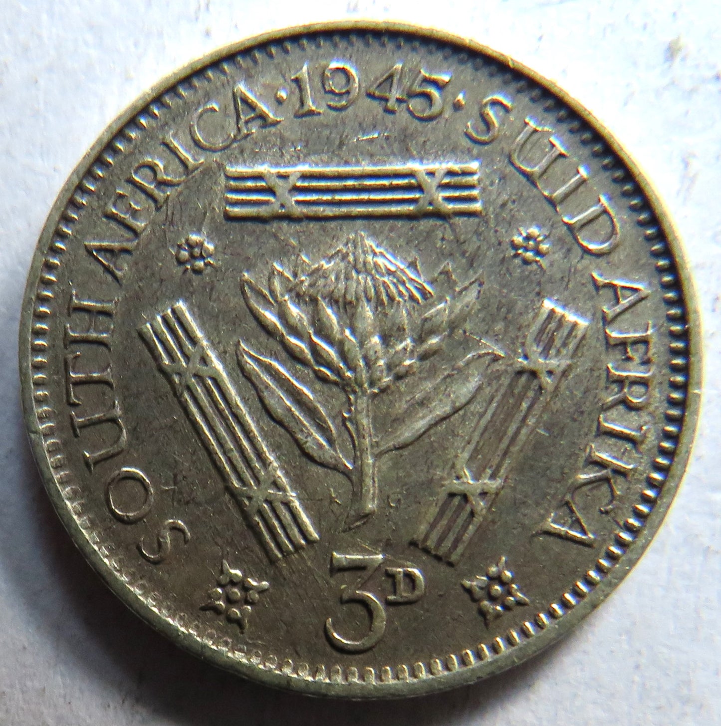 1945 King George VI South Africa Silver Threepence Coin