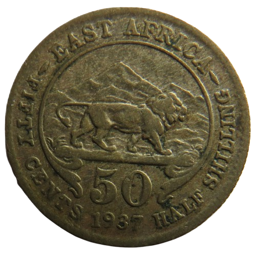 1937 King George VI East Africa 50 Cents Coin
