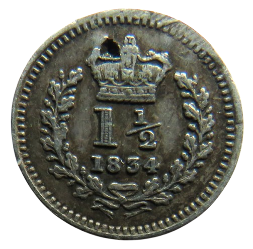 1834 King William IV Silver Threehalfpence Small Coin (For Colonial Use)