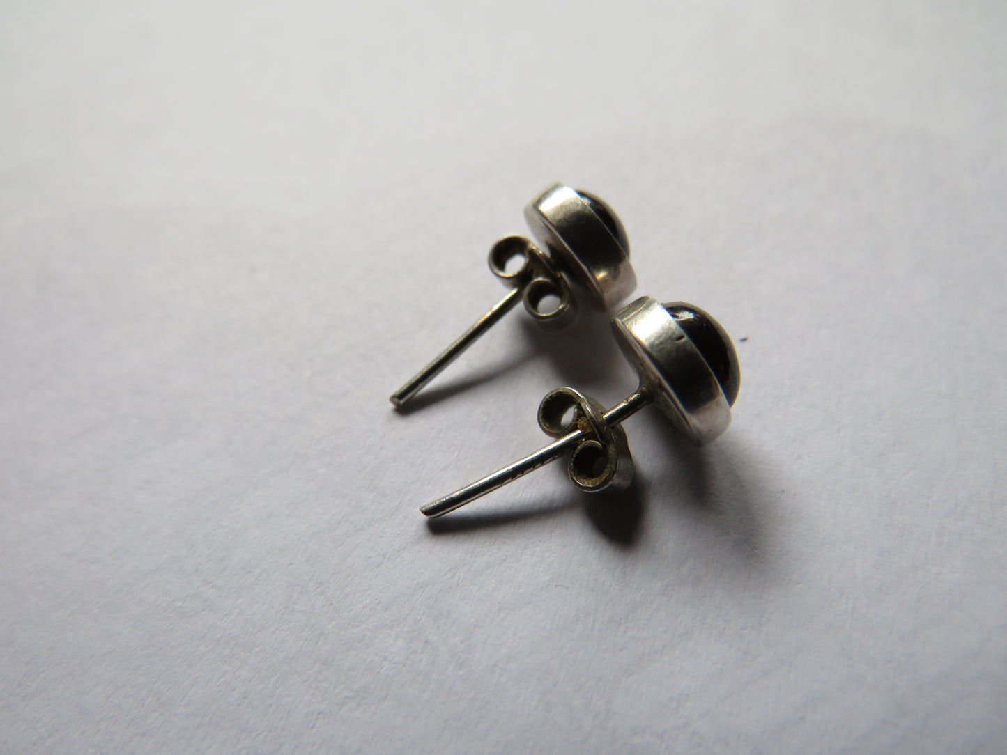 Pair of Ladies Sterling Silver & Dark Red Stone Earrings