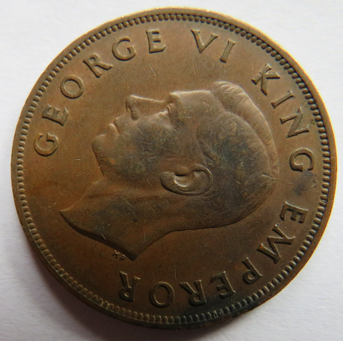 1944 King George VI New Zealand One Penny Coin