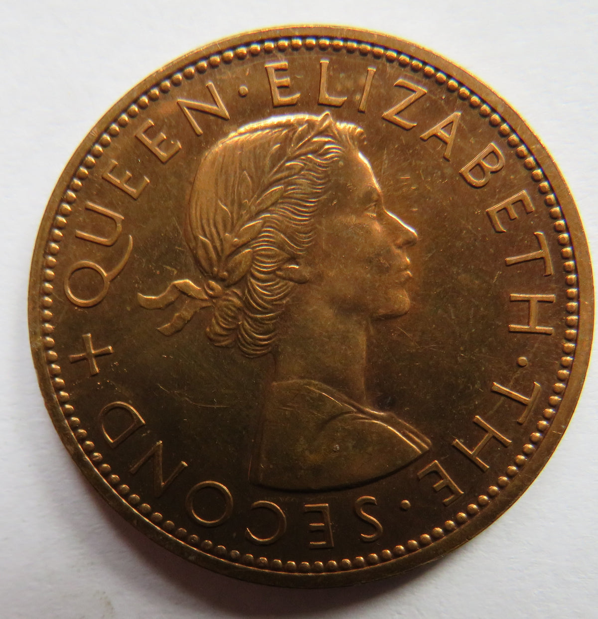 1965 Queen Elizabeth II New Zealand One Penny Prooflike Coin