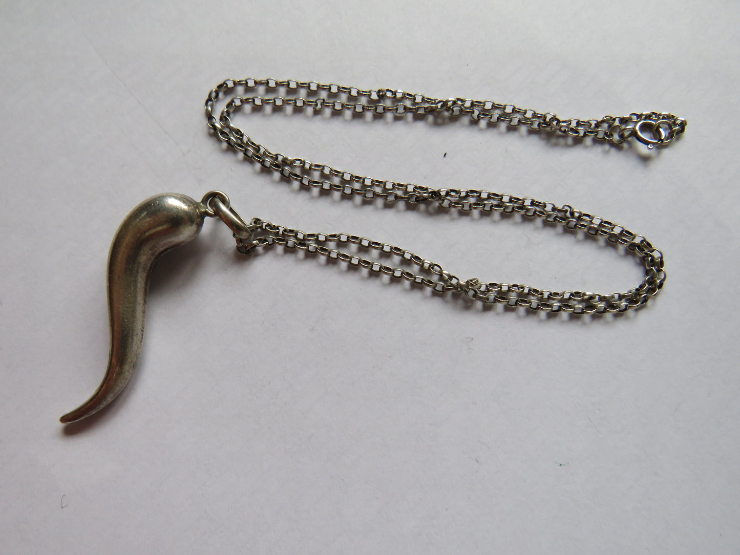 Vintage Sterling Silver Necklace & Pendant In Style of Tooth