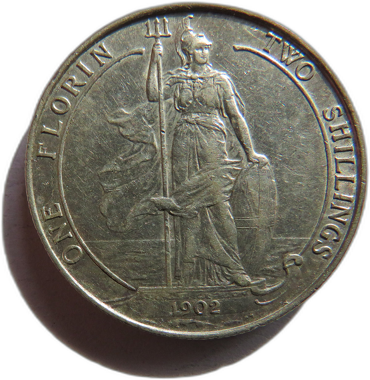 1902 King Edward VII Silver Florin / Two Shillings Coin In Better Grade- Great Britain