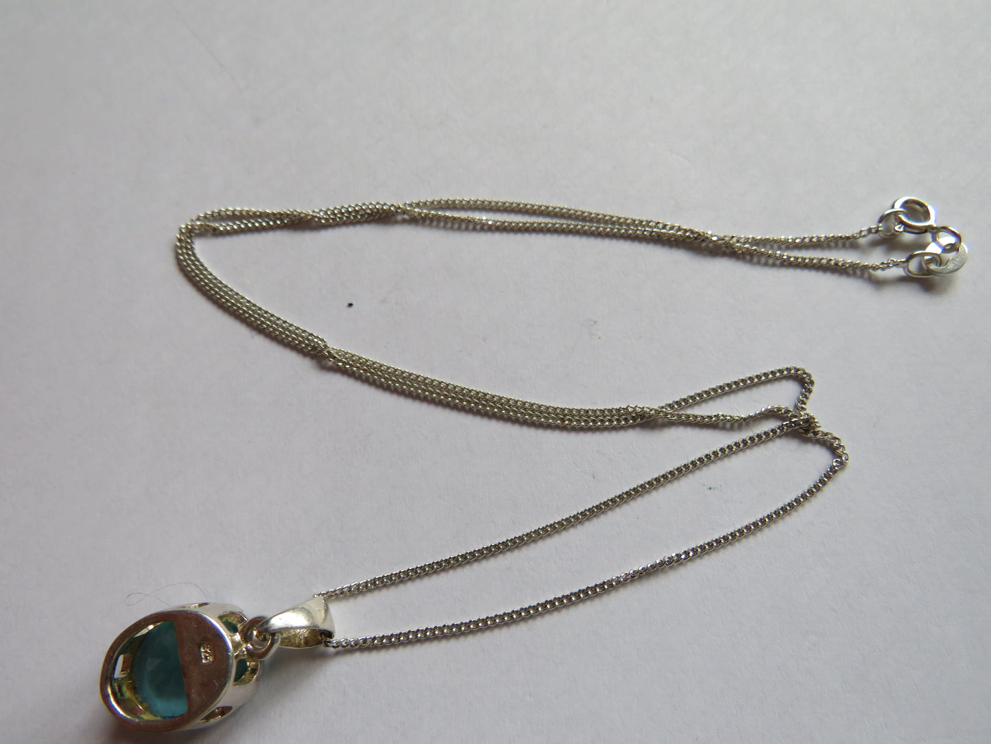 Stylish Ladies Sterling Silver Necklace & Blue Stone Pendant