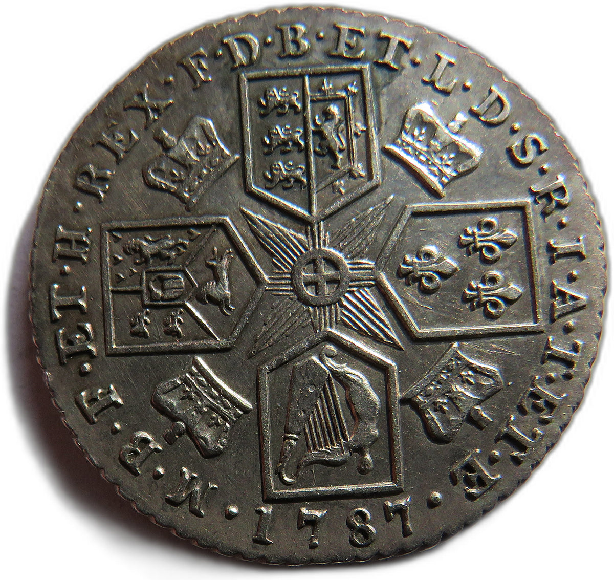 1787 King George III Silver Shilling Coin (With Hearts) - Great Britain