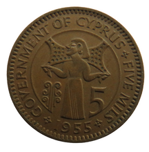 Load image into Gallery viewer, 1955 Queen Elizabeth II Cyprus 5 Mils Coin
