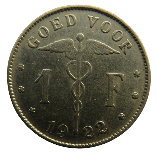 1922 Belgium One Franc Coin