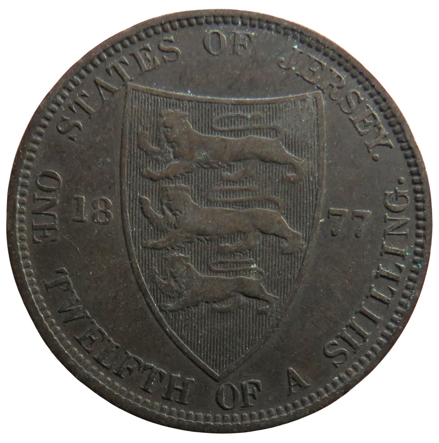1877 Queen Victoria States of Jersey 1/12th of a Shilling Coin