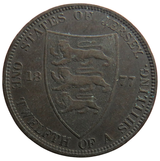 1877 Queen Victoria States of Jersey 1/12th of a Shilling Coin