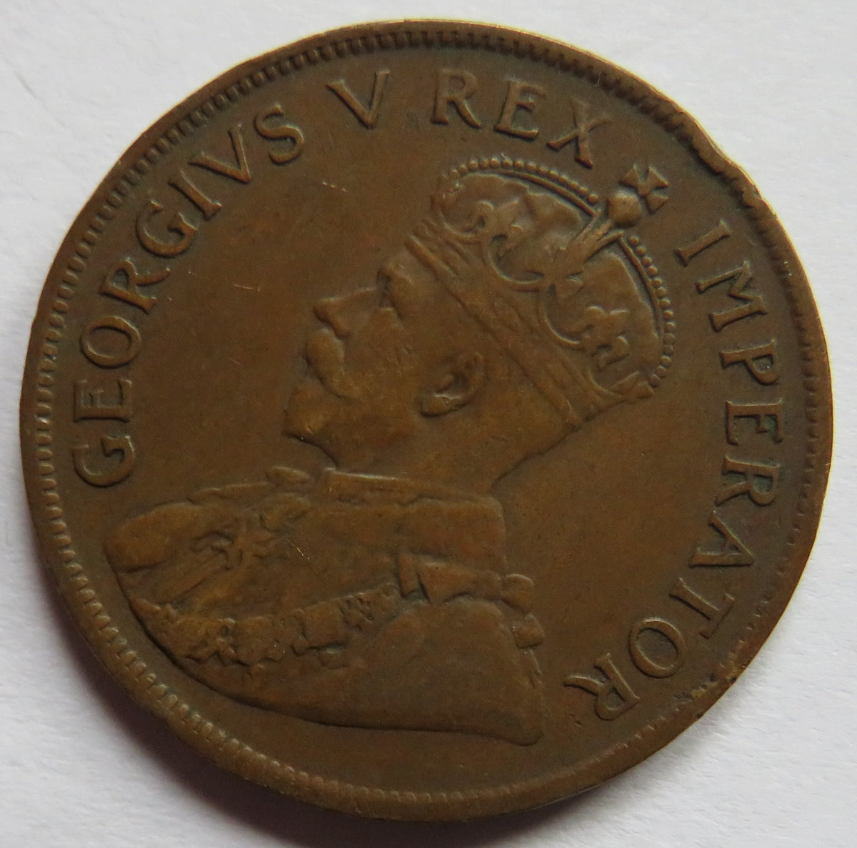 1929 King George V South Africa One Penny Coin image 3
