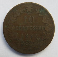 Load image into Gallery viewer, 1893-B/I Italy 10 Centesimi Coin
