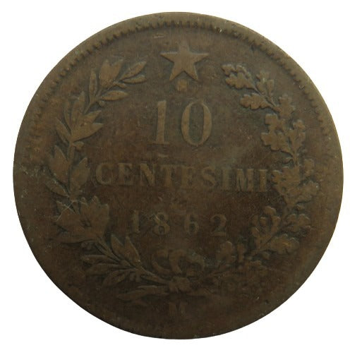 1862-M Italy 10 Centesimi Coin