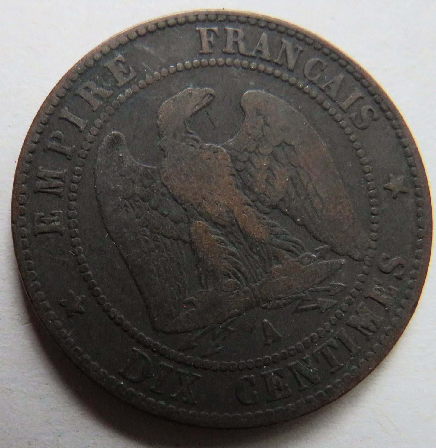 1853-A Napoleon III France 10 Centimes Coin