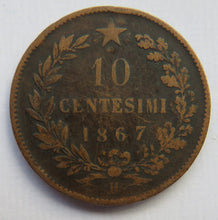 Load image into Gallery viewer, 1867-H Italy 10 Centesimi Coin
