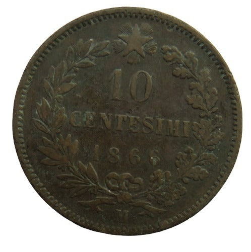 1866-M Italy 10 Centesimi Coin