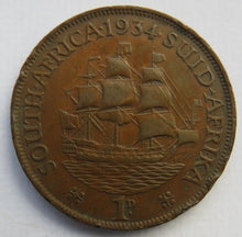 Load image into Gallery viewer, 1934 King George V South Africa One Penny Coin
