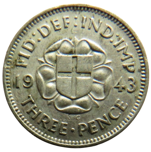 1943 King George VI Silver Threepence Coin - Scarce Date