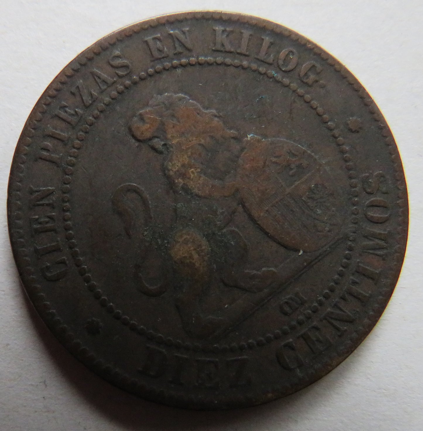 1870 Spain 10 Centimos Coin