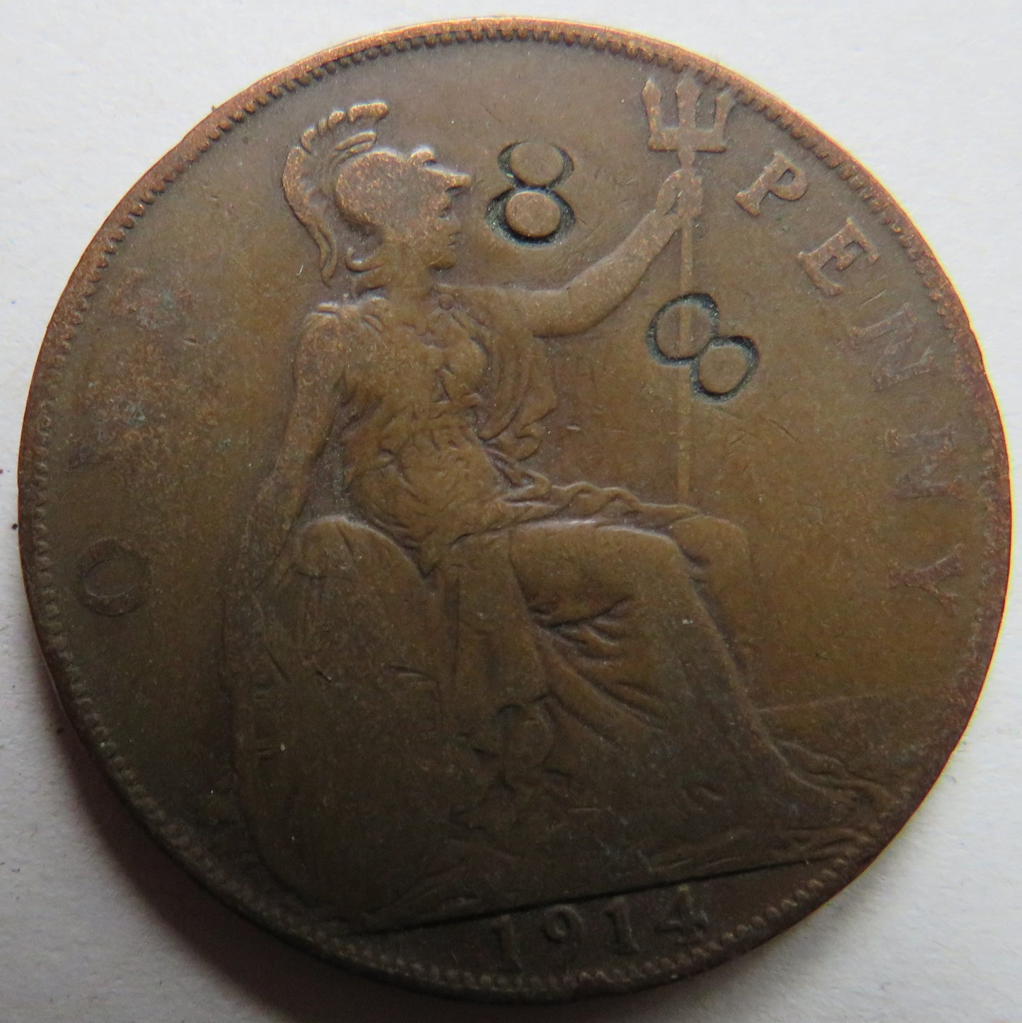 1914 King George V One Penny Coin With 88 Stamp