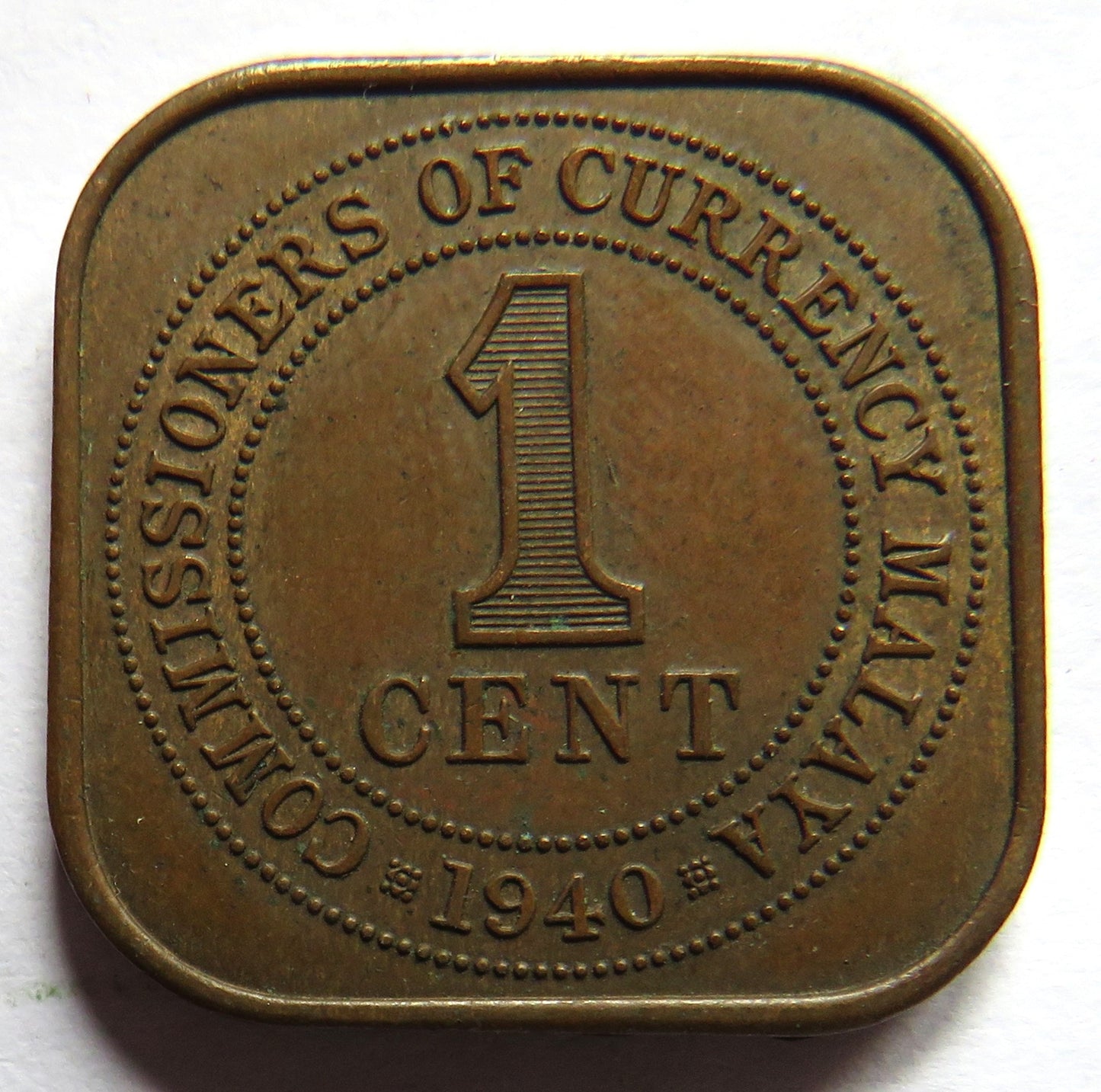 1940 King George VI Commissioners of Currency Malaya One Cent Coin