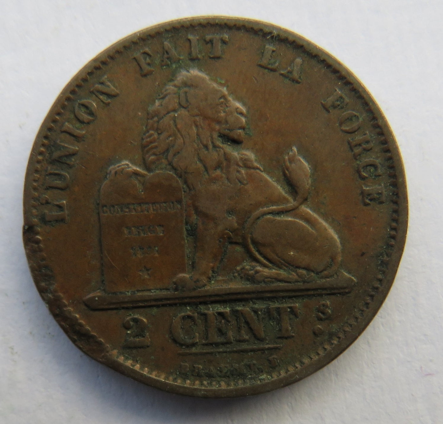 1870 Belgium 2 Centimes Coin