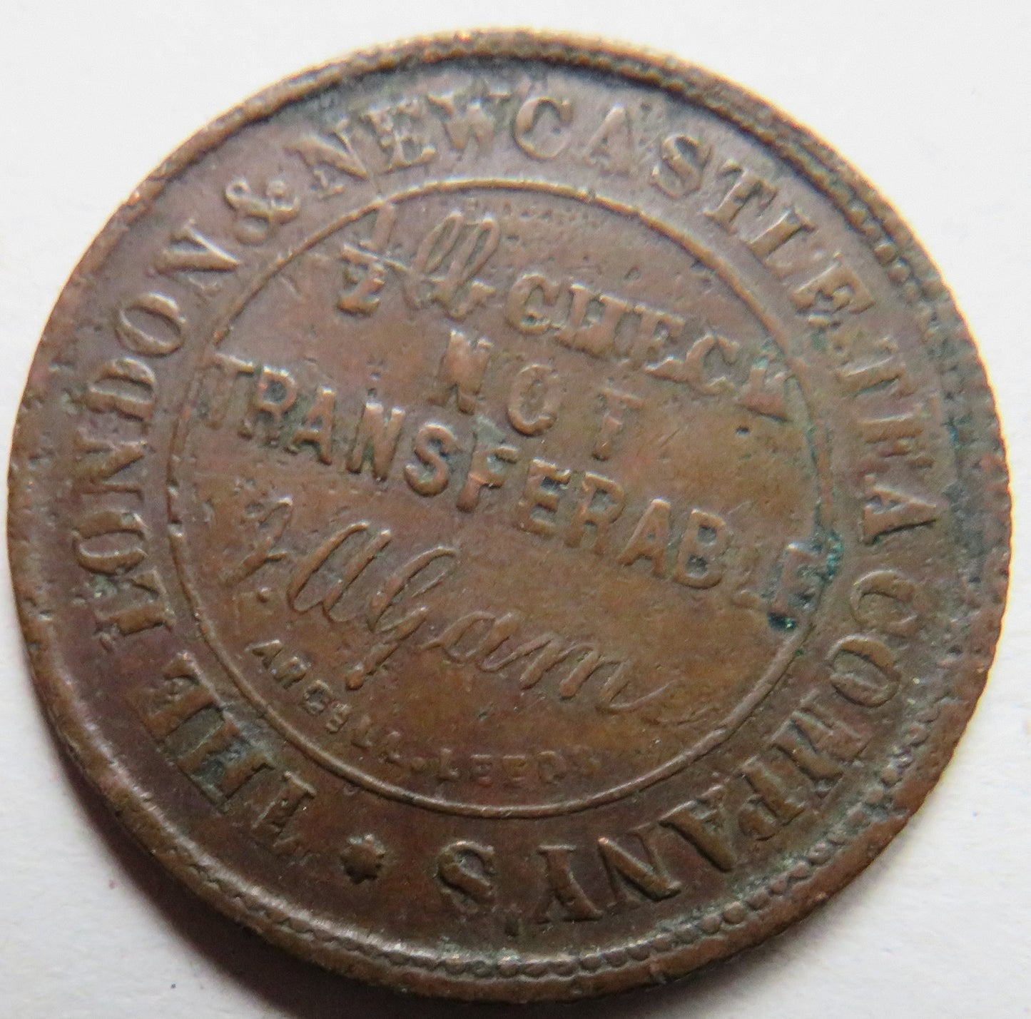 1876 The London & Newcastle Tea Company Darlington Token