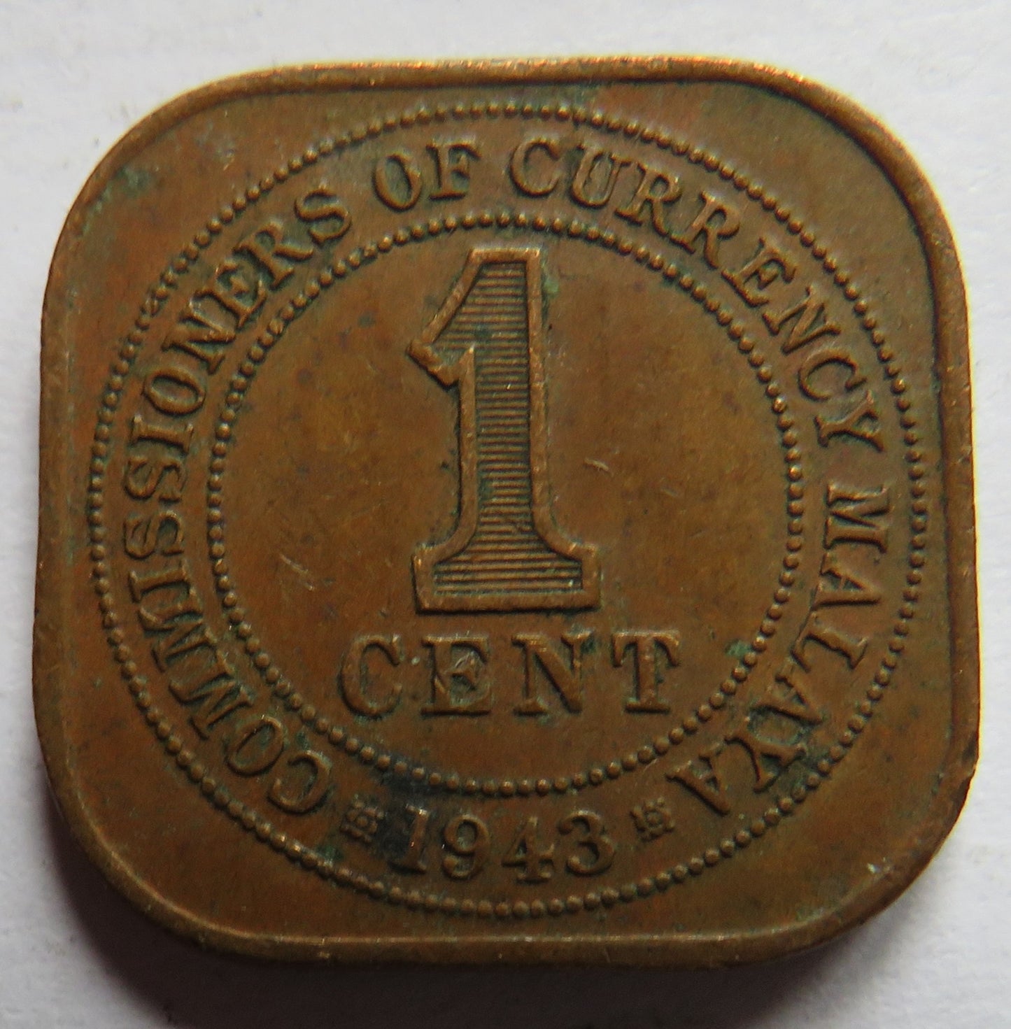 1943 King George VI Commissioners of Currency Malaya One Cent Coin
