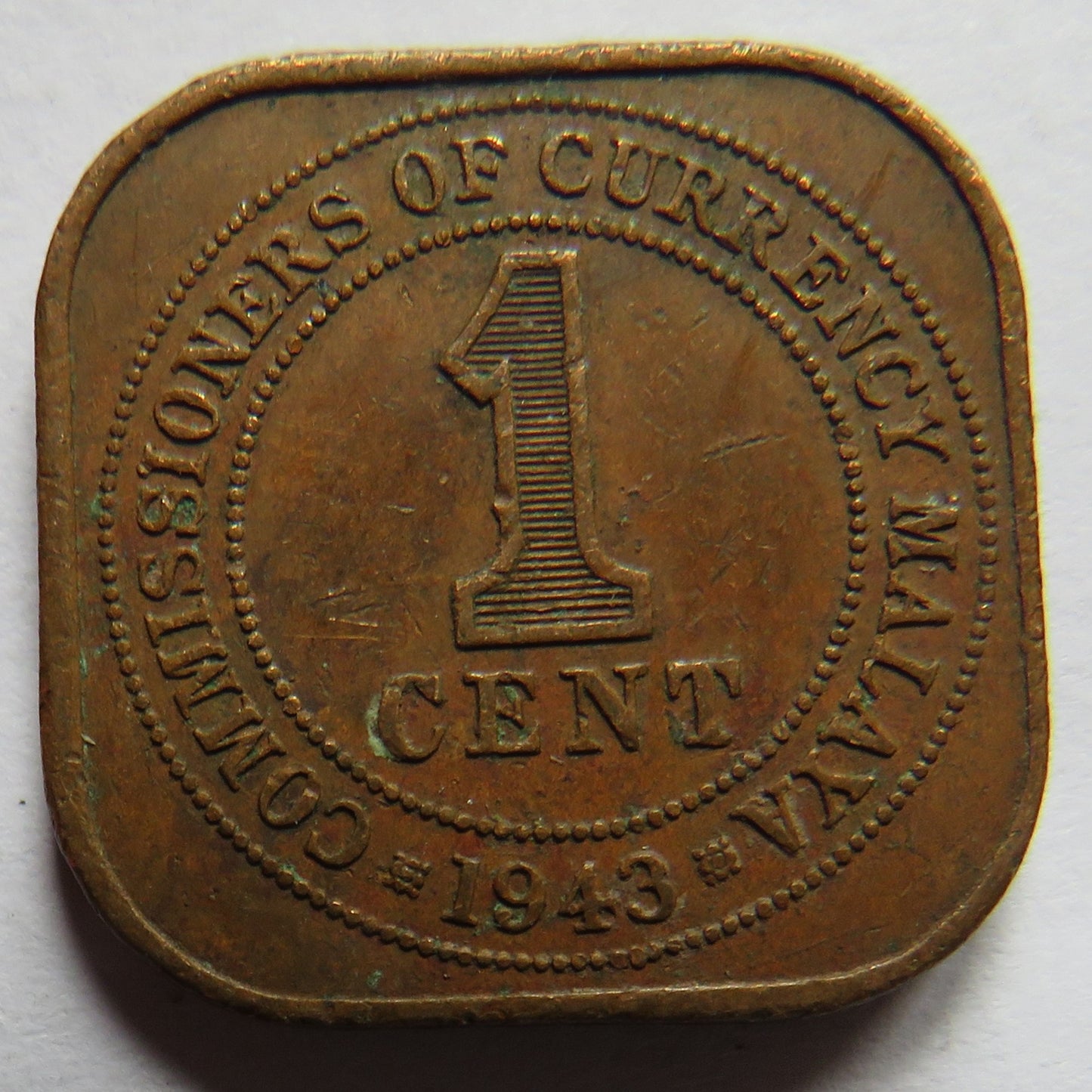 1943 King George VI Commissioners of Currency Malaya One Cent Coin