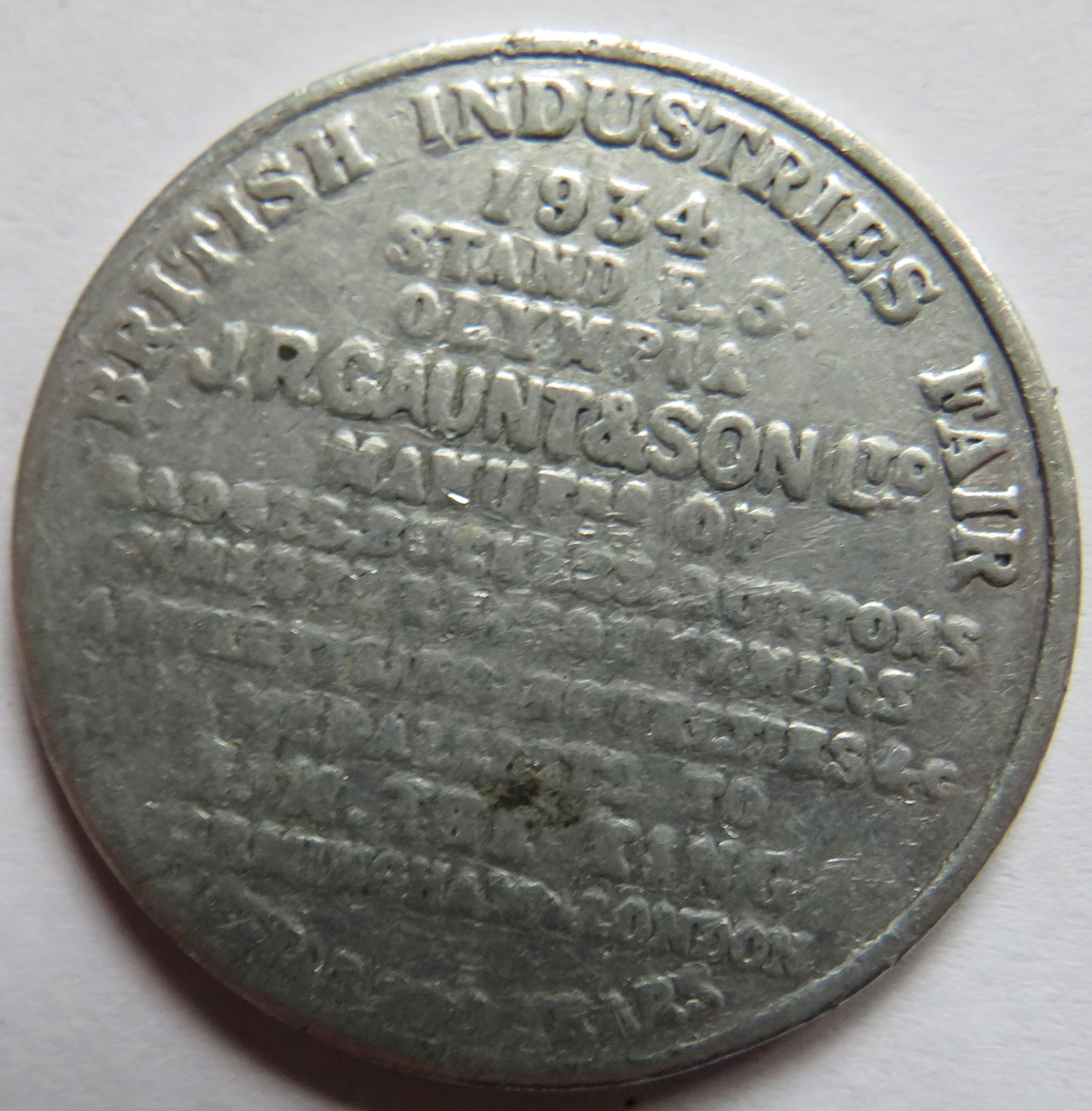 1934 British Industries Fair J.R. Gaunt & Son Ltd Advertising Token St Christopher