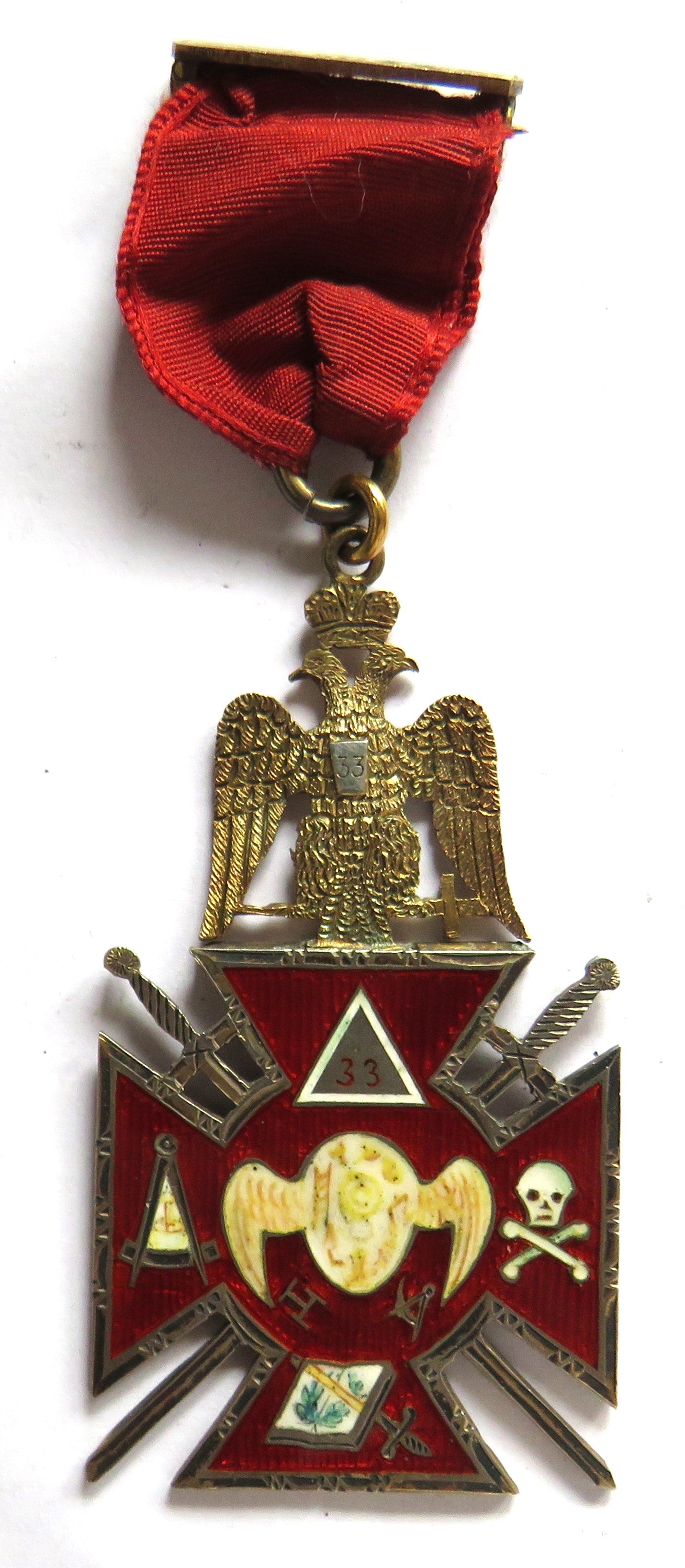 Antique Masonic Silver, Gold & Enamelled Jewel 33rd Degree Scottish Rite